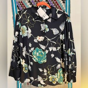 Zara silky long sleeve print blouse
